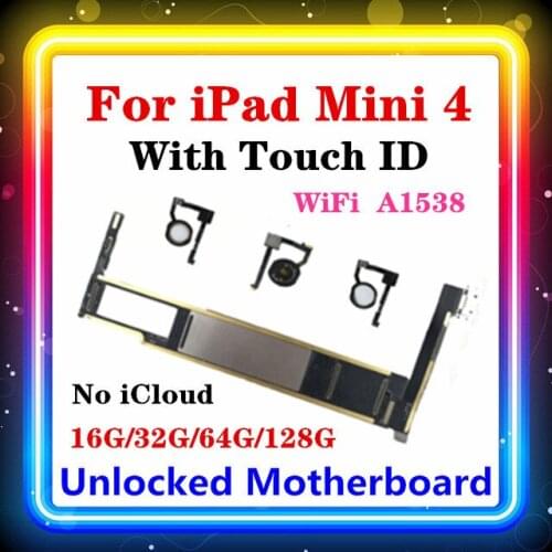 A1538 WiFi For IPad Mini 4 Motherboard With Touch ID Free Logic Board With Full Chips 16G 32G 64G 128G