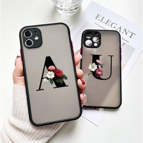 Letters A-Z Phone Case For IPhone 11 12 Pro Max 11 Mini XR XS Max X 7 8 Plus SE 2020 6 6S Bumper Transparent Flower Funda Cover
