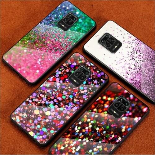 Tempered Glass Cover Glitter Sand Stone For Xiaomi Redmi Note 10 10S 9T 9S 9 8T 8 7 Pro Max Shockproof Shell Phone Case