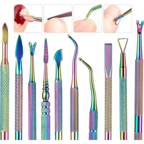 11 Style Dual-end Nail Cuticle Pusher Spoon Remover Trimmer Stainless Steel Dead Skin Manicure Pedicure Cleaner Nail Tool