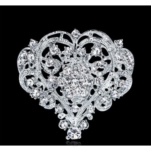 Exquisite Brooches Clear Crystal Large Heart Shape Corsage For Wedding Bridal Party Bouquet DIY Rhinestone Accessories AC006
