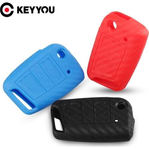 KEYYOU 3 Buttons For VW key Polo 2016 Golf 7 MK7 For Skoda A7 Carbon Fiber Silicone Rubber Key Fob Protect Cover Silica Gel Case