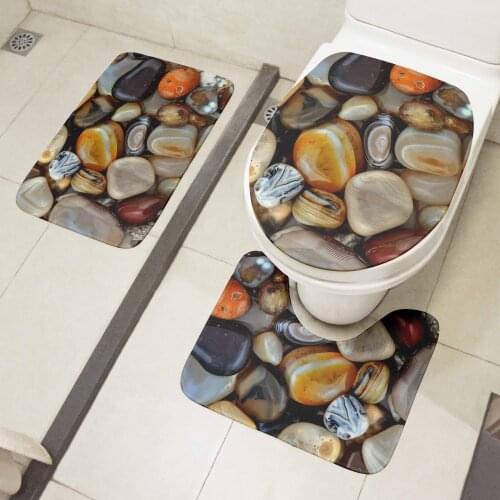 Cobblestone Bathroom 3 PCS Set Toilet Seat Cover Mat Flannel Non-Slip Carpet High Quality Shower Room Decoration Rugs Set tapete