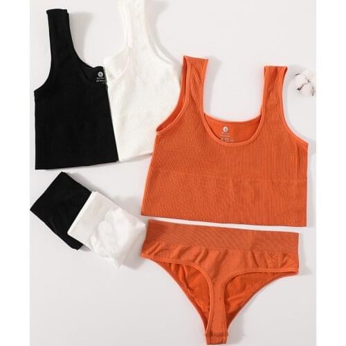 Women Bra and Thong Summer Crop Tops Female U Collar Short Top Seamless Plus Size Underwear Set Sexy Lingerie Set