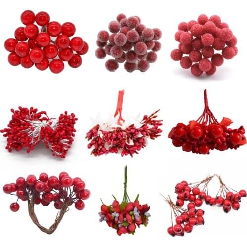 Red Artificial Flower Stamen Rose Floral Stamen Cherry Stamen Berries Bundle For Wedding Birthday Decor DIY Craft Accessories