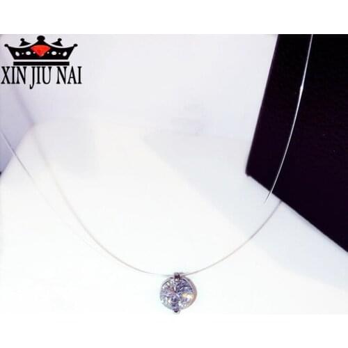 Creative small exquisite Bead Necklace inlaid with zircon invisible transparent fishline small design womens Pendant Necklace