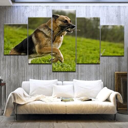Cute dogs sweet German shepherd puppy pets animal 5 Panels wall posters Canvas Art Painting For home living room decoration