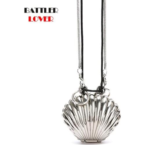 High Quality Silver Metal Shell Fashion Women Bag Mini Ladies Chain Shoulder Bags Female Tote Crossbody Bag Clutch Purse Handbag