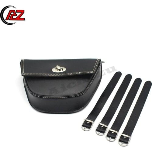 Motorcycle Black PU Leather saddle bag for Harley Cafe Racer ATV Custom Luggage Tool Side Bag