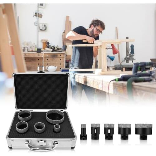 5 Pcs Diamond Hole Bits Set Vacuum Brazed Diamond Drill Bit Perforating Drill Bit Set Five Cutting Diameters 20/35/40/50/68 Mm