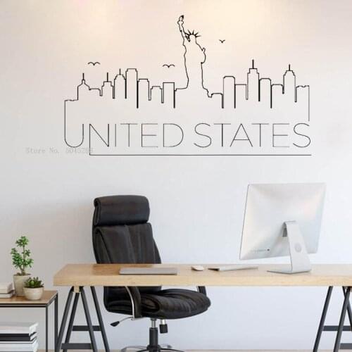 Decal Wall ArtUnited States of America Goddess Athena World Panorama Bedroom Dorm Sacred Decor office City Skyline Decal Y188