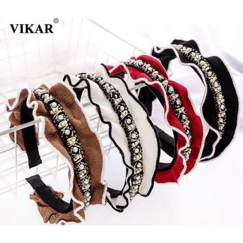 New Women Elegant Knitting Pleated Hairbands Shine Diamonds Headband Cute Boho Girls Hair Hoop Fashion Hair Accessories Headwear