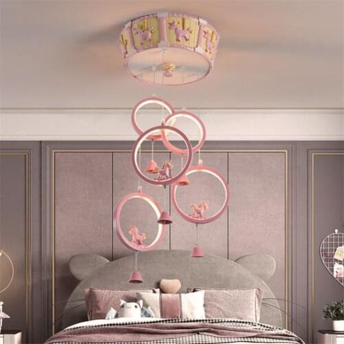 Pink Wind Chimes Girl Bedroom Ceiling Lamps Cartoon Pony Decoration Light Nordic Princess Childrens Room LED Furniture Lighting