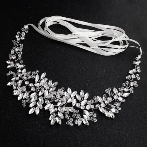 Silver Rhinestones Bridal Belt Ribbons Wedding Sash Bridesmaids Dresses Flower Dress Belt for the Bride B65
