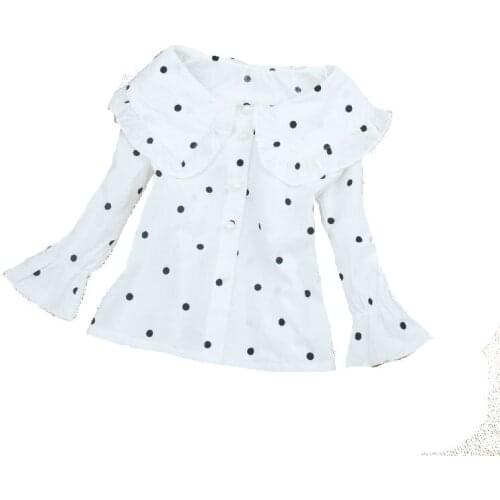 Polka Dot printed Girls Chiffon shirts 2019 Autumn Casual Kids Girls Shirts flare Sleeve Doll Collar Children Blouses 3-15T