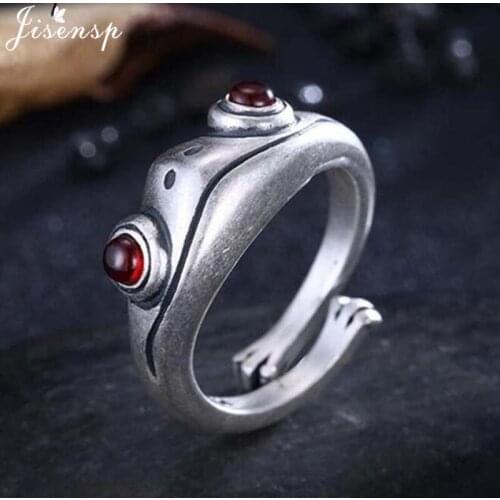 Funny Frog Hug Female Jewelry Rings Retro Personality Animal Unisex Red Garnet Stone Adjustable Rings for Women Men Xmas Gifts