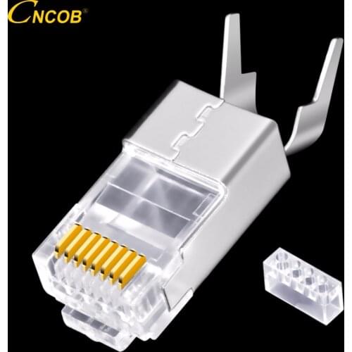 CNCOB Cat8 Ethernet rj45 Connector Computer 10G Broadband Cable Plug 8P8C Copper Gold Plating Chip FTP Nickel Plated Copper Shel