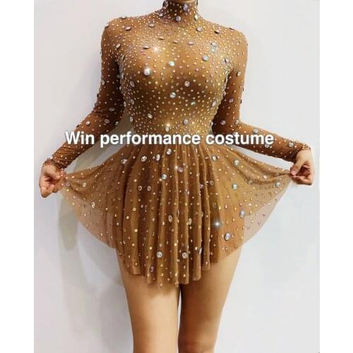 Flesh Silver Rhinestones Transparent Fringe Bodysuit Birthday Celebrate Long Sleeves Dance Bar Women Singer Outfit
