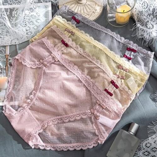 Wasteheart Women Fashion Pink Blue Cotton Bottom Lace Mesh Low Waist Panties Underwear Lingerie Sexy Women Briefs Underpants