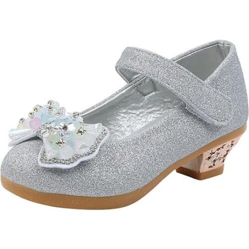 Girls shoes 2021 new high-heeled little girl show leather crystal single shoes dress model catwalk show princess children shoes