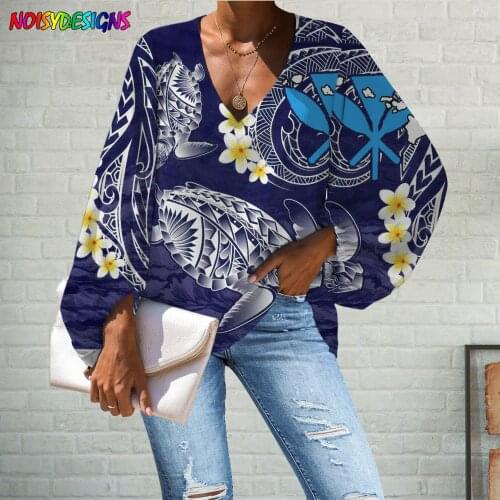 NOISYDESIGNS Harajuku Shirt Women Polynesian Traditional Tribal Prints Blouse Casual Loose V-neck Tops Chiffon Blusas Feminina