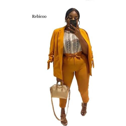 Spring Elegant Blazers Two Piece Set Women Casual Notched Long Sleeve Blazers Coat+Pencil Pant Office Business Tracksuit Outfits