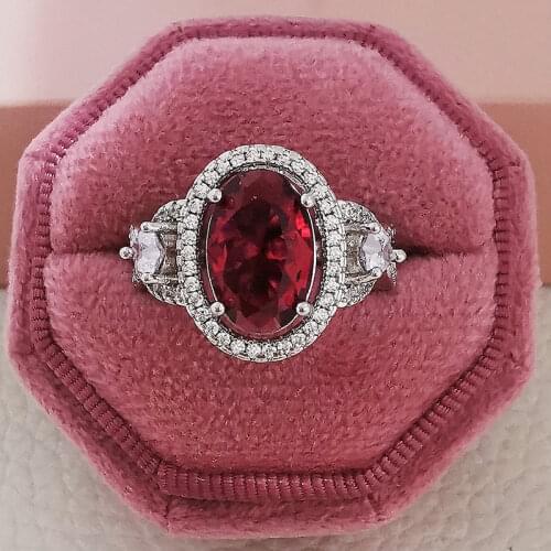 925 sterling silver luxury red stone engagement ring for women wedding finger Valentines Day party gift wholesale jewelry r4984