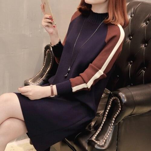 Alice & Elmer Lady Sweater Dress Long female women sweaters Thicken fashion 2018 winter Loose