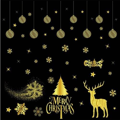 Gold Merry Christmas Glass Window Sticker Snowflake Santa Elk Christmas Tree Wall Stickers 50*32cm Home Decals New Year 2022