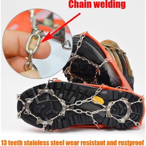 1 Pair 13 Teeth Anti-slip Outdoor Climbing Crampons Ice Snow Gripper Spikes Cleats with Storage BagStainless Steel Slip Shoe
