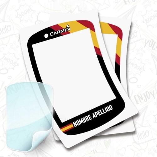 2 X flag stickers Spain name on vinyl for GARMIN 530 + PROTECTOR hydrogel bike BTT bike customizable