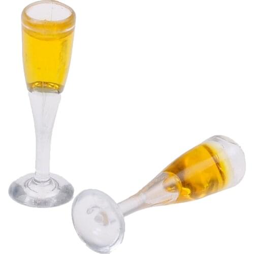 2Pcs 1:12 Dollhouse Kitchen Mini Champagne Lemon Water Cup Dollhouse Miniature Accessories Cups Toy Mini Decoration Gifts
