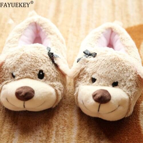 2019 Fashion Winter New Cartoon Bow-knot Dog Cotton Slippers Home Shoes Indoor Couple Slippers Winter Women Floor Shoes