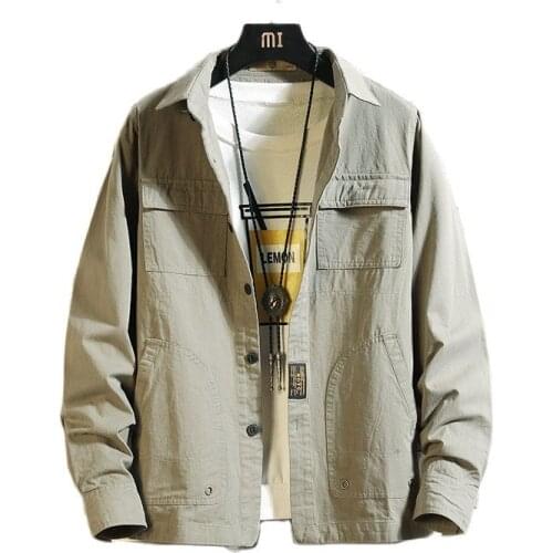 2021 100% Cotton Tooling Long Sleeve Shirt Mens Fashion Casual Jackets Coat Mens Large Size Shirt M-4XL