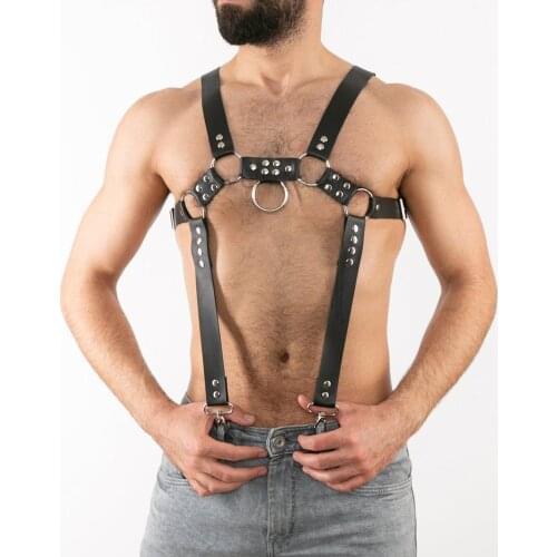 2021 Men Sexy Lingerie Adjustable Body Chest Harness Halloween Costume Faux Leather Lingerie Bondage Harness Restraints Wear