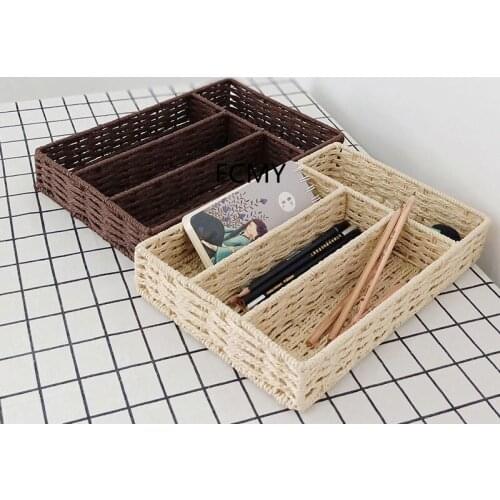 2021 New Multi-compartment Woven Storage Box Office Desktop Porch Dressing Table desk organizer stationery