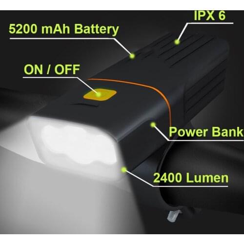 2400 Lumens Bicycle Light Power Bank Bike Front Light USB Rechargeable Lamp Cycling Waterproof Flashlight Bicycle Accessories