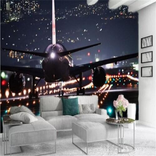 3d Wallpaper For Kitchen Brightly Llit Planes Parked at the Airport HD Digital Printing Moisture-proof Wall paper