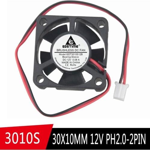 5pcs Gdstime 30mm x 10mm DC 12V 2Pin 2.0 3010 Micro Cooler Brushless Cooling axial Fan 30*30*10mm 5 Blades