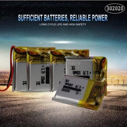 5pcs 3.7V 100mAh 302020 Lithium Polymer Li-Po Rechargeable Battery cells For Mp3 MP4 MP5 GPS PSP mobile bluetooth