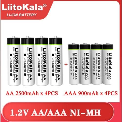 4pcs Liitokala 1.2V AA 2500mAh Ni-MH Rechargeable battery + 4pcs AAA 900mAh for Temperature gun remote control mouse batteries
