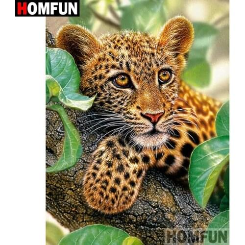HOMFUN 5D DIY Diamond Painting Full Square/Round Drill "Animal leopard"3D Embroidery Cross Stitch gift Home Decor A00201