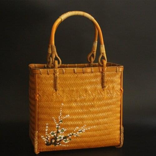 Handmade Bamboo Woven Bag Womens Retro Handbag with Hanfu Tea Ceremony Zero Match