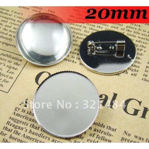 Free ship!20mm 200PCS Silver Plated Round Cameo Cabochon Setting Brooches brooch base blanks trays bezel