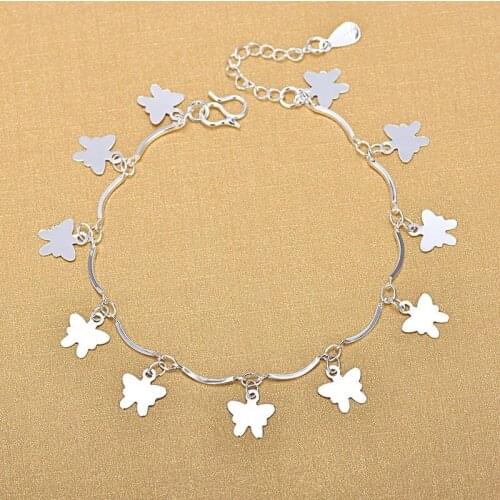 Silver Anklets 925 Fashion Silver Jewelry Chain Butterfly Charm Anklet for Women Girls Friend Foot Barefoot Leg Jewelry SLE108