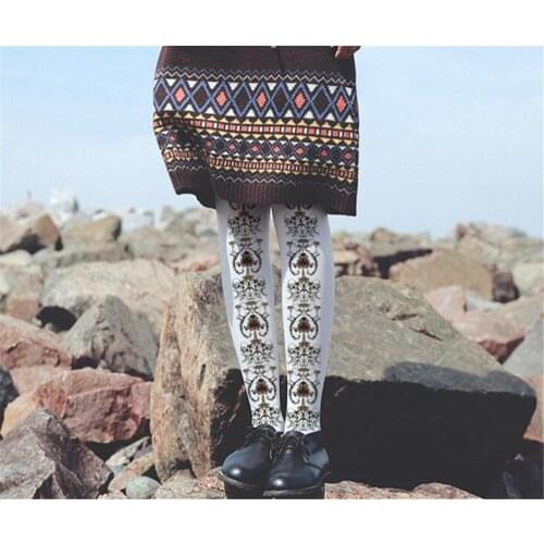 Lolita Girl Retro flower printed stocking Women Long Pantyhose D084