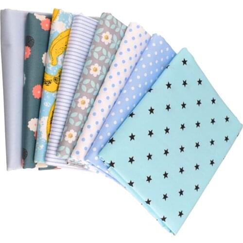 DwaIngY Blue Series Printing Twill Cotton Fabric For Sewing,Patchwork,DIY Quilting Cloth Fat Quarters Baby Doll Material Meter