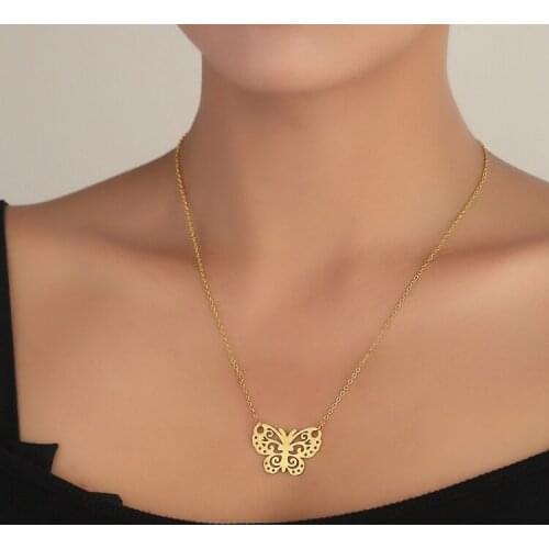 Elgent Stainless Steel Butterfly Pendant Necklaces for Girls Women Cute Insect Choker Daity Jewelry Gift for Girlfriend Mother