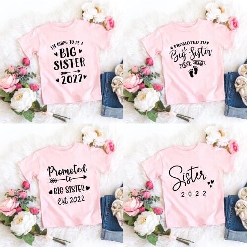 Big Sister 2022 Promoted To Big Sisters Family Tshirt Kids Girls Anouncement Big Sister Tee Shirt Pink Cute Tops Tee Shirt