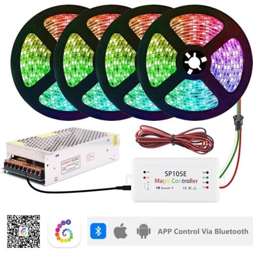 WS2812B WS2812 RGB Led Strip Light+SP105E Bluetooth RGB Led Controller+DC5V Power Supply Adapter Kit 5m 10m 15m 20m 30/60Leds/m